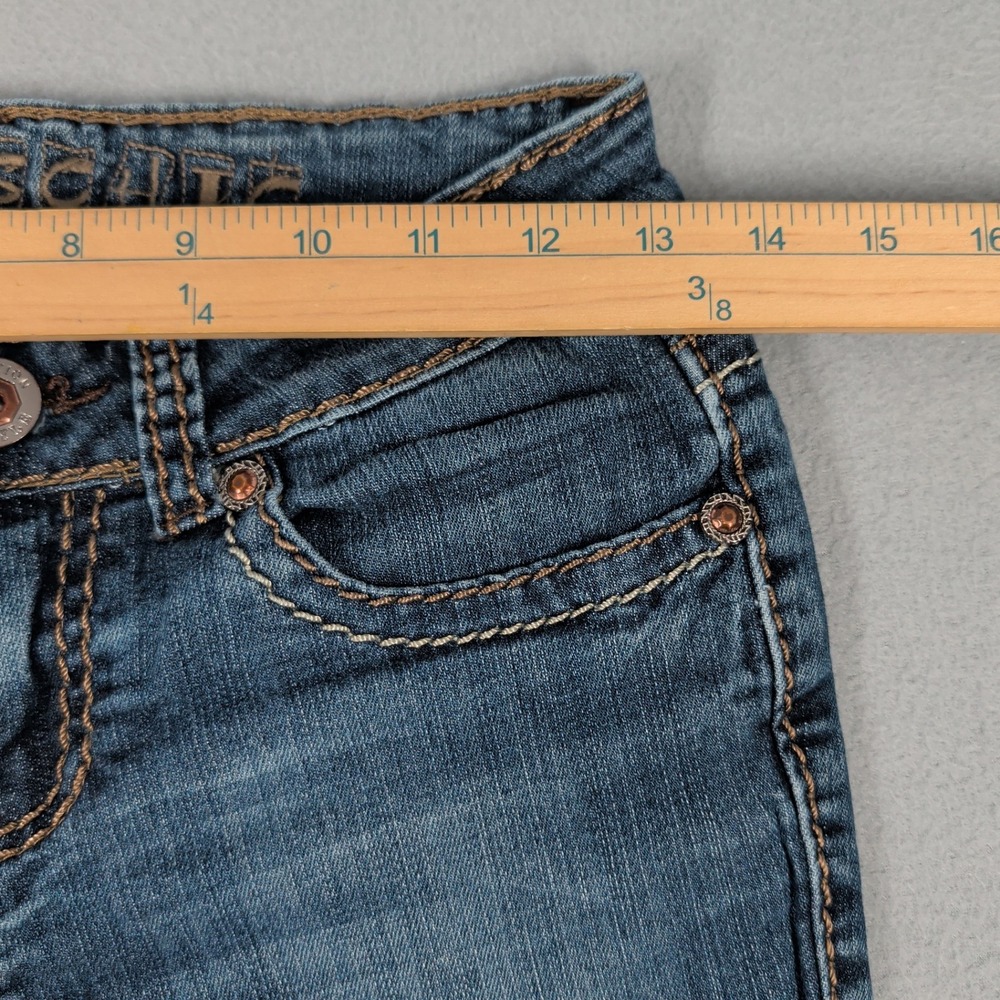 Miss Chic Jeans Womens 3 Blue Denim Low Rise Bootcut Embellished Flap Pocket - Picture 5 of 16